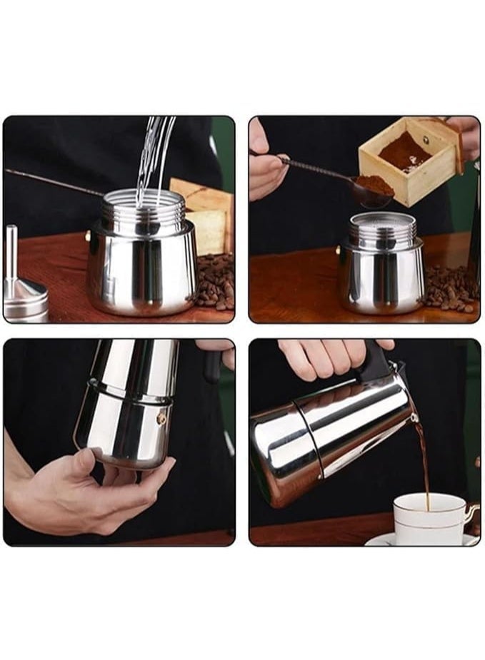 ماكينة تحضير الإسبريسو من الستانلس ستيل – موكا بوت إيطالية يدوية تعمل على الموقد – سعة 2 كوب – تصميم عصري - Image 3